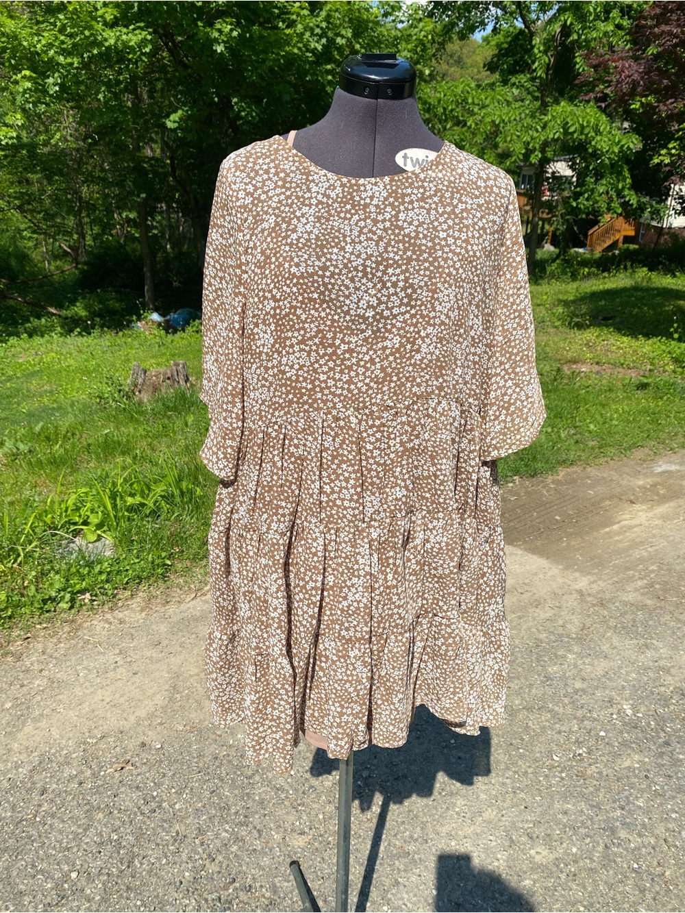 Vici Brown Floral Mini Dress with White Speckle Print